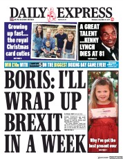 Daily Express (UK) Newspaper Front Page for 19 December 2019