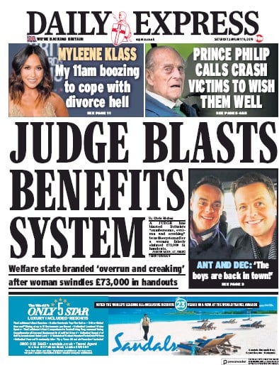Daily Express Newspaper Front Page (UK) for 19 January 2019