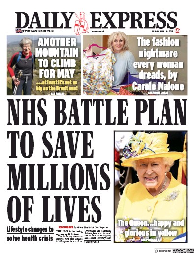 Daily Express Newspaper Front Page (UK) for 19 April 2019
