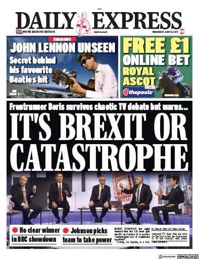 Daily Express Newspaper Front Page (UK) for 19 June 2019