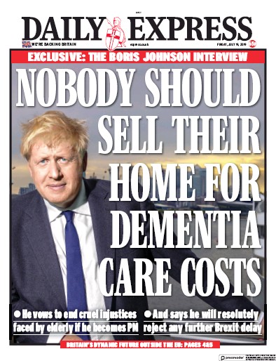 Daily Express Newspaper Front Page (UK) for 19 July 2019