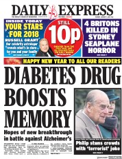 Daily Express (UK) Newspaper Front Page for 1 January 2018
