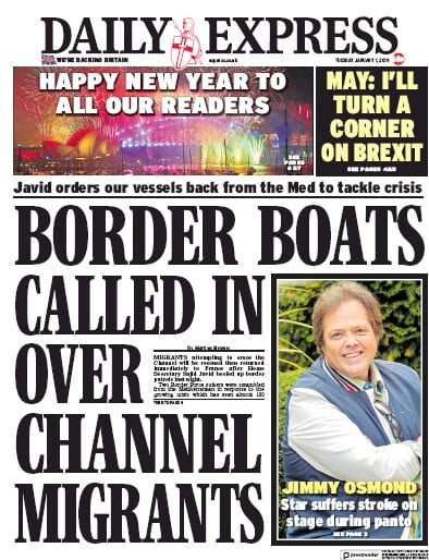 Daily Express Newspaper Front Page (UK) for 1 January 2019