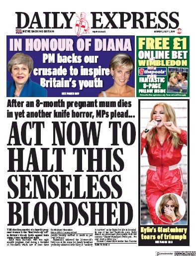 Daily Express Newspaper Front Page (UK) for 1 July 2019