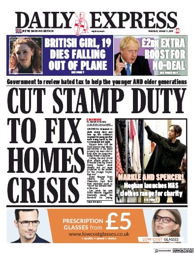 Daily Express Newspaper Front Page (UK) for 1 August 2019