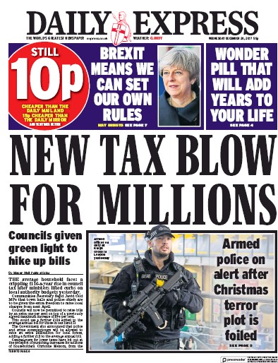Daily Express Newspaper Front Page (UK) for 20 December 2017