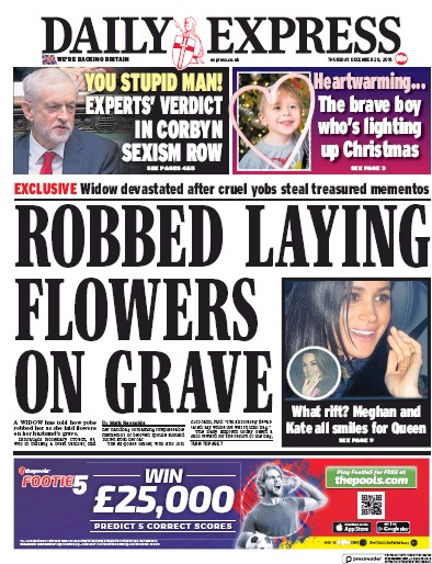 Daily Express Newspaper Front Page (UK) for 20 December 2018