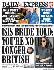 Daily Express (UK) Newspaper Front Page for 20 February 2019