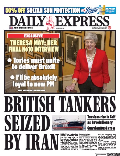Daily Express Newspaper Front Page (UK) for 20 July 2019