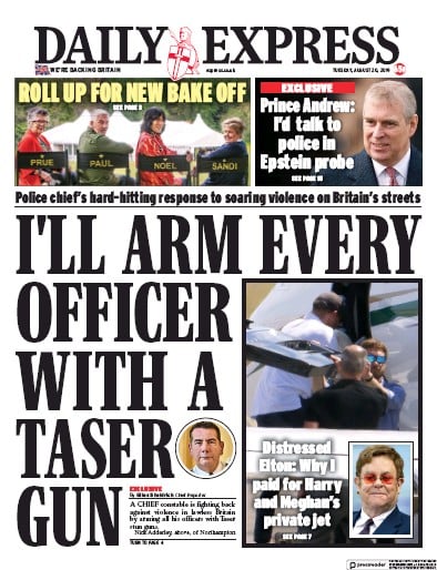 Daily Express Newspaper Front Page (UK) for 20 August 2019