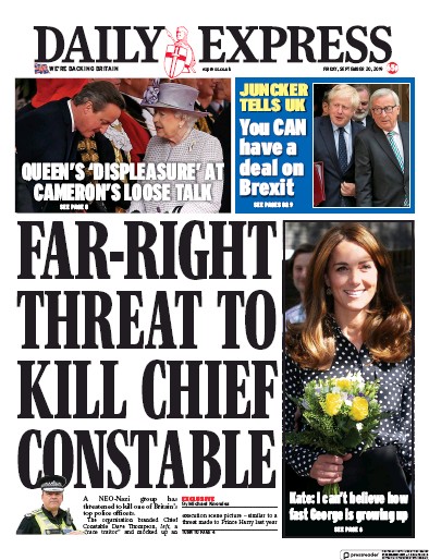 Daily Express Newspaper Front Page (UK) for 20 September 2019