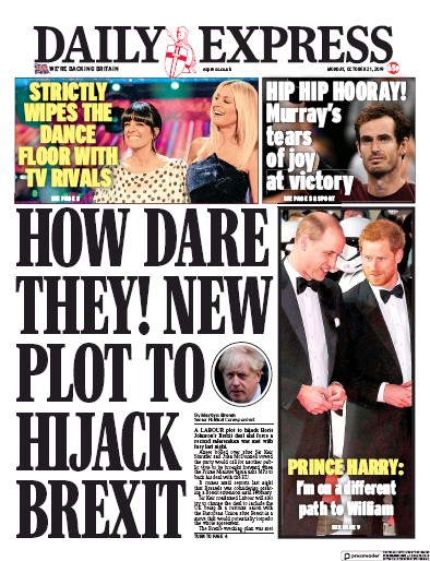 Daily Express Newspaper Front Page (UK) for 21 October 2019