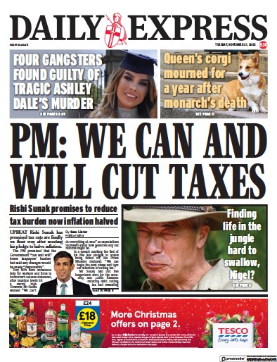 Daily Express Newspaper Front Page (UK) for 21 November 2023