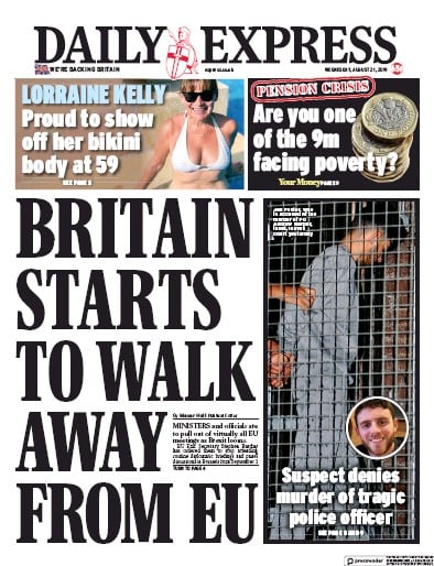 Daily Express Newspaper Front Page (UK) for 21 August 2019