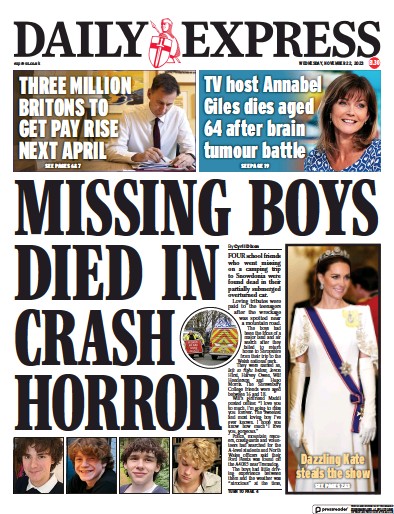 Daily Express Newspaper Front Page (UK) for 22 November 2023