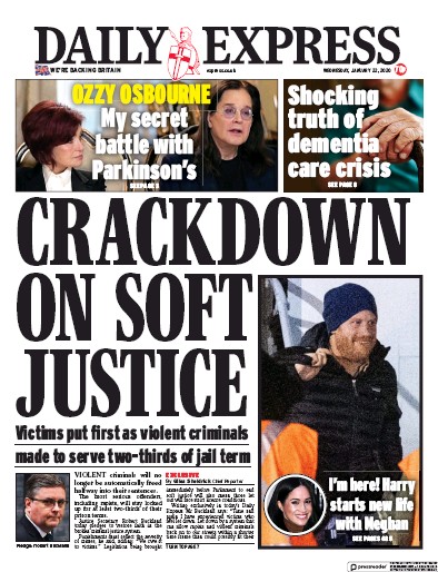 Daily Express Newspaper Front Page (UK) for 22 January 2020