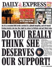 Daily Express (UK) Newspaper Front Page for 22 February 2019