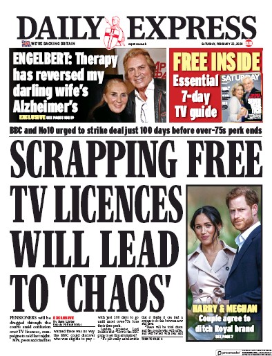 Daily Express Newspaper Front Page (UK) for 22 February 2020