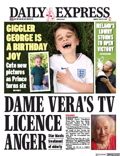 Daily Express Newspaper Front Page (UK) for 22 July 2019