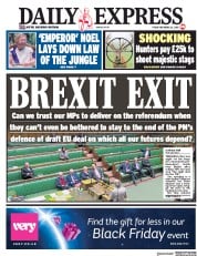 Daily Express (UK) Newspaper Front Page for 23 November 2018