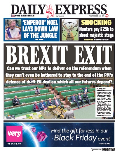 Daily Express Newspaper Front Page (UK) for 23 November 2018