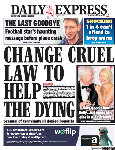 Daily Express Newspaper Front Page (UK) for 23 January 2019