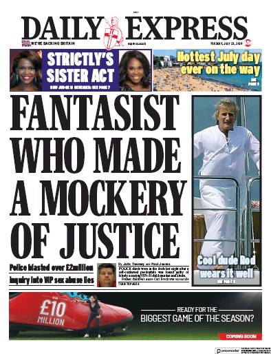 Daily Express Newspaper Front Page (UK) for 23 July 2019
