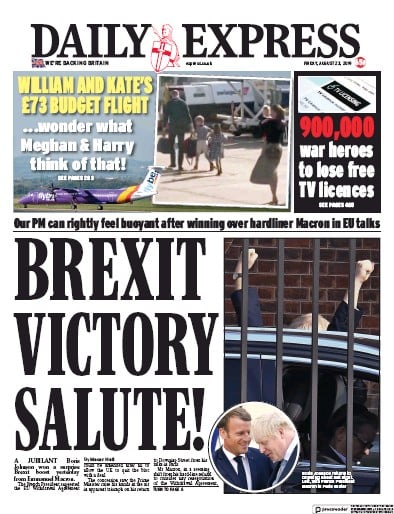 Daily Express Newspaper Front Page (UK) for 23 August 2019