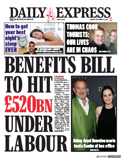 Daily Express Newspaper Front Page (UK) for 23 September 2019