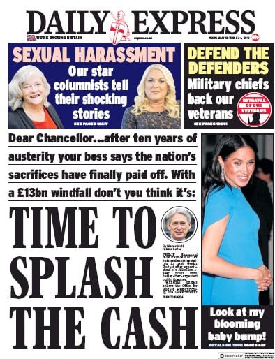 Daily Express Newspaper Front Page (UK) for 24 October 2018