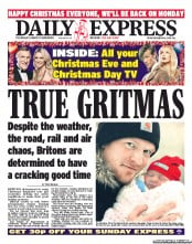 Daily Express Newspaper Front Page (UK) for 24 December 2010