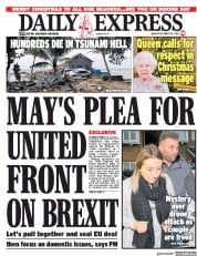 Daily Express (UK) Newspaper Front Page for 24 December 2018