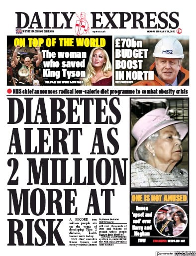 Daily Express Newspaper Front Page (UK) for 24 February 2020