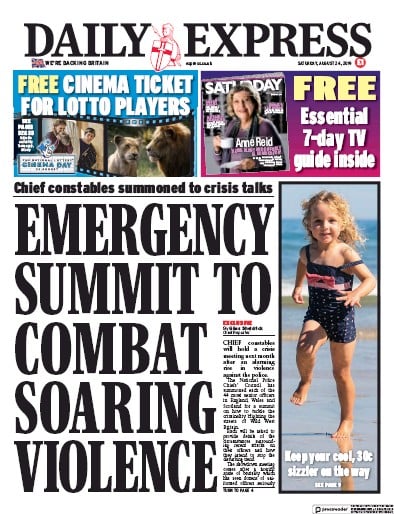 Daily Express Newspaper Front Page (UK) for 24 August 2019