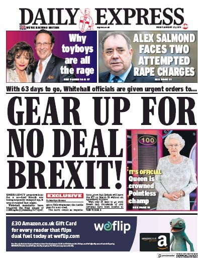 Daily Express Newspaper Front Page (UK) for 25 January 2019
