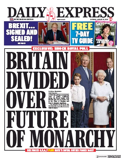 Daily Express Newspaper Front Page (UK) for 25 January 2020
