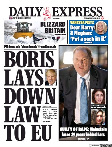 Daily Express Newspaper Front Page (UK) for 25 February 2020