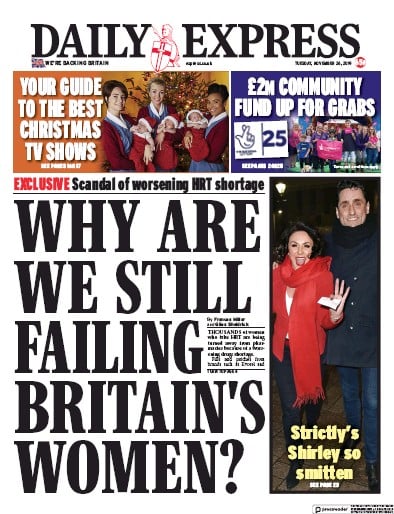 Daily Express Newspaper Front Page (UK) for 26 November 2019