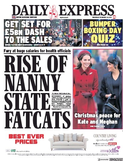 Daily Express Newspaper Front Page (UK) for 26 December 2018