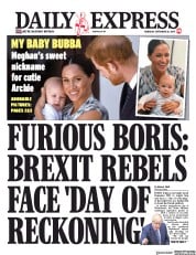 Daily Express (UK) Newspaper Front Page for 26 September 2019