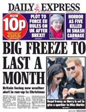 Daily Express (UK) Newspaper Front Page for 27 November 2017