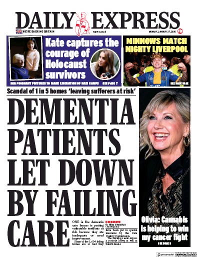 Daily Express Newspaper Front Page (UK) for 27 January 2020
