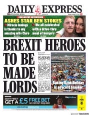 Daily Express (UK) Newspaper Front Page for 27 August 2019