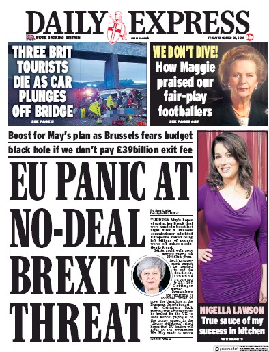 Daily Express Newspaper Front Page (UK) for 28 December 2018
