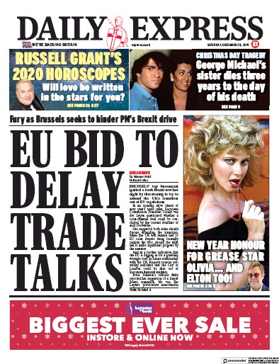 Daily Express Newspaper Front Page (UK) for 28 December 2019