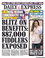 Daily Express Newspaper Front Page (UK) for 28 April 2011