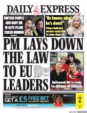 Daily Express (UK) Newspaper Front Page for 28 August 2019