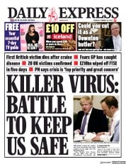 Daily Express (UK) Newspaper Front Page for 29 February 2020