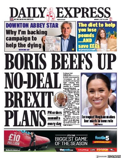 Daily Express Newspaper Front Page (UK) for 29 July 2019