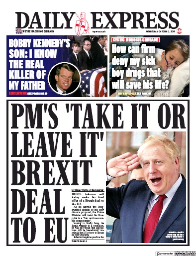 Daily Express Newspaper Front Page (UK) for 2 October 2019